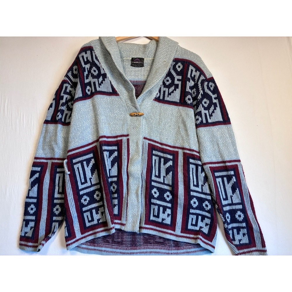 Dimension Womens Shawl Collar Geometric Cardigan Sweater Multicolor XL Vintage